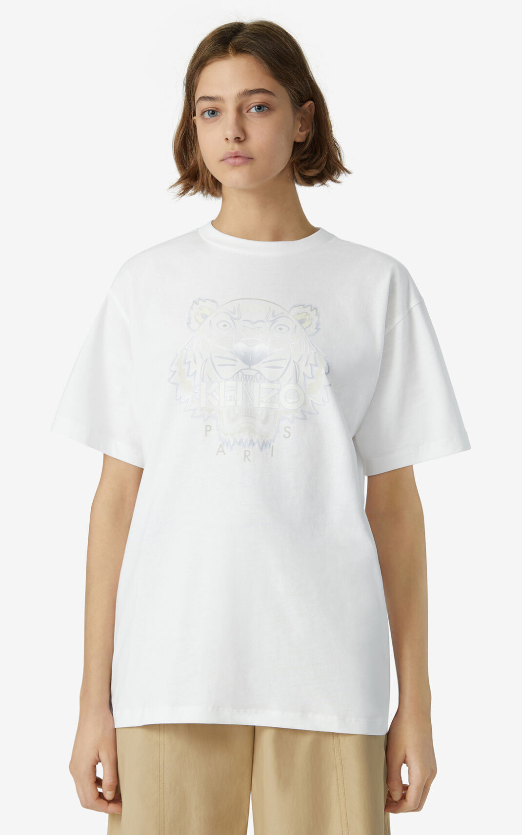 T Shirt Kenzo Femme Oversize Tiger Blanche AZSRM-4285